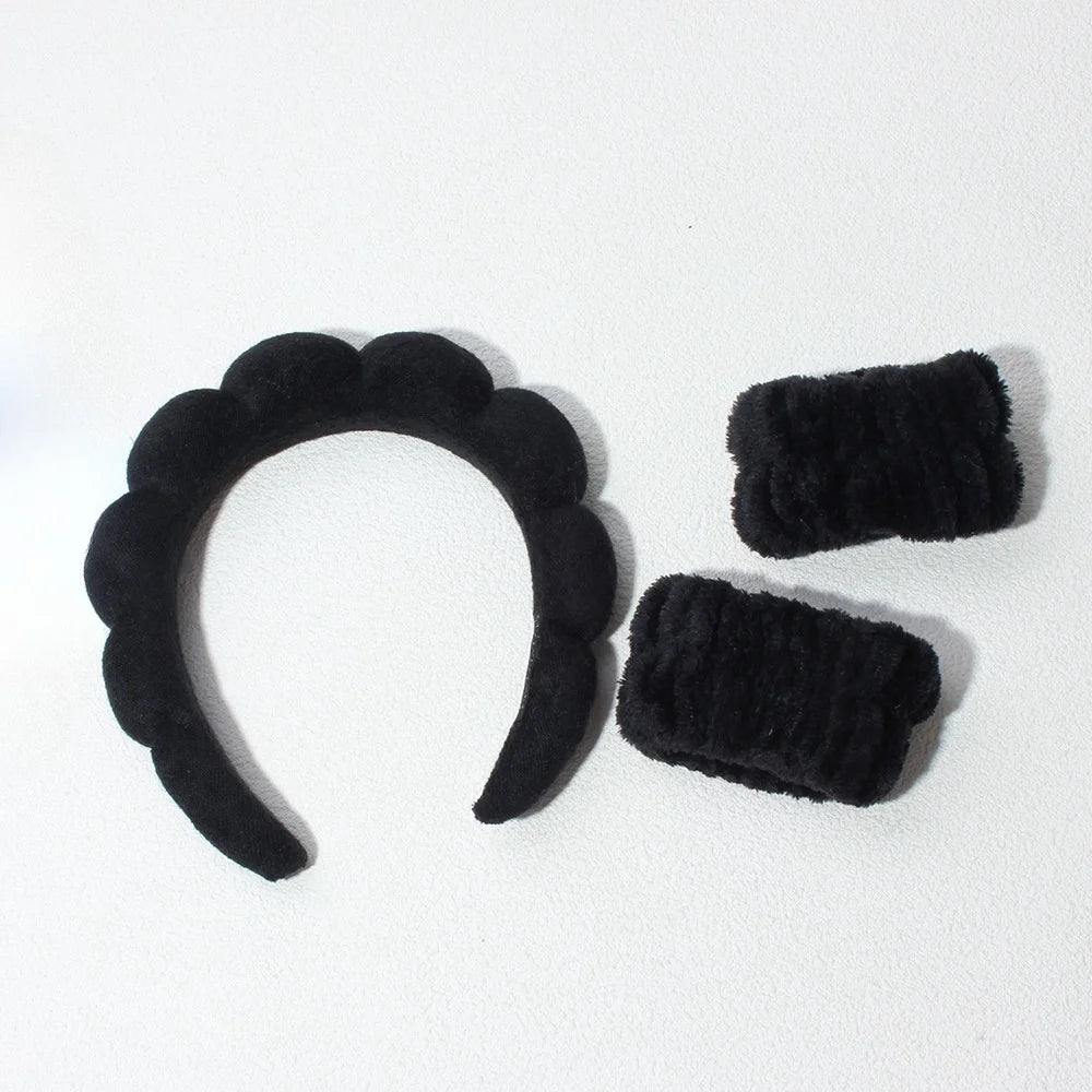 3PCS Stylish Washing Headband Set Wristbands Scrunchies Spa Bubble Headband for Washing Face Makeup Shower Skincare
